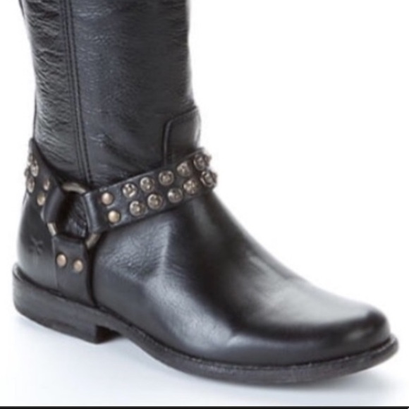 Frye Phillip Studded Harness Black Tall Boots. Size 5.5. D/12/A225 - Picture 1 of 8